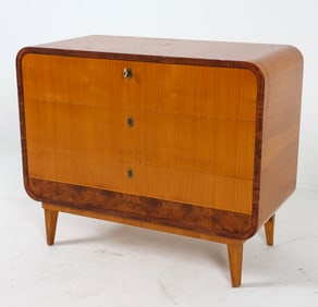 SWEDISH ART DECO TEAK & BURL CHEST OF DRAWERS