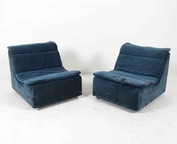 PAIR DANISH MODULAR VELOUR LOUNGE CHAIRS C. 1970S
