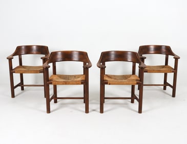 (4) RAINER DAUMILLER PINE & PAPERCORD ARMCHAIRS