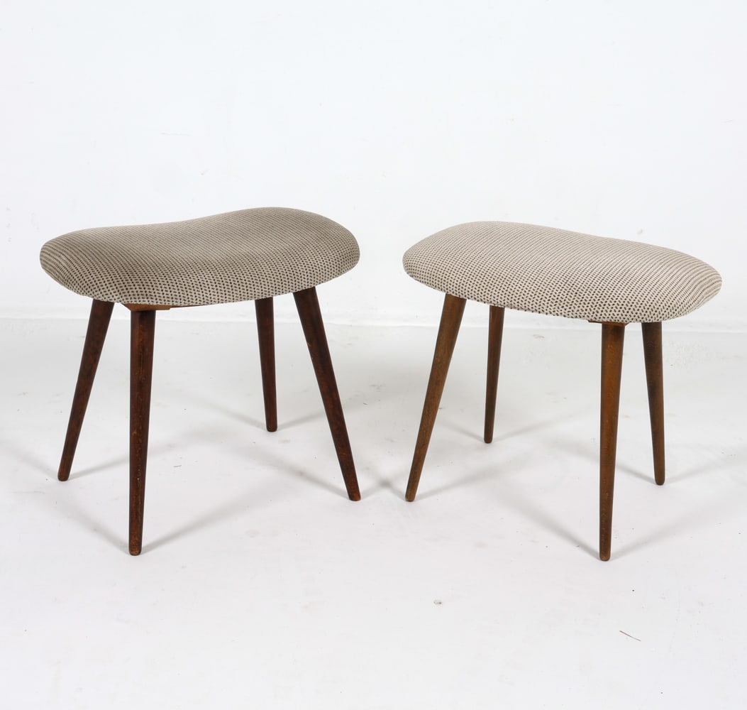 PAIR SCANDINAVIAN BEECH OTTOMANS C. 1960S (1 of 13)