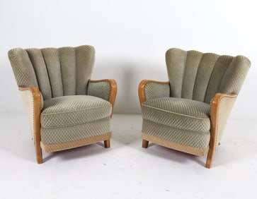 PAIR DUTCH MOHAIR LOUNGE CHAIRS C. 1940S