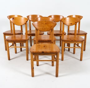 (8) DAUMILLER STYLE PINE DINING CHAIRS 1970S