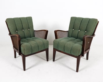 PAIR GERMAN CANED MOHAIR COCKTAIL CHAIRS C. 1960S