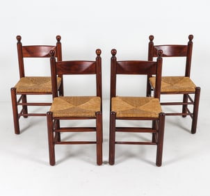 (4) DUTCH BRUTALIST OAK & RUSH DINING CHAIRS C.