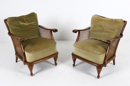 PAIR OF BEECH & MOHAIR LOUNGE CHAIRS C. 1950S