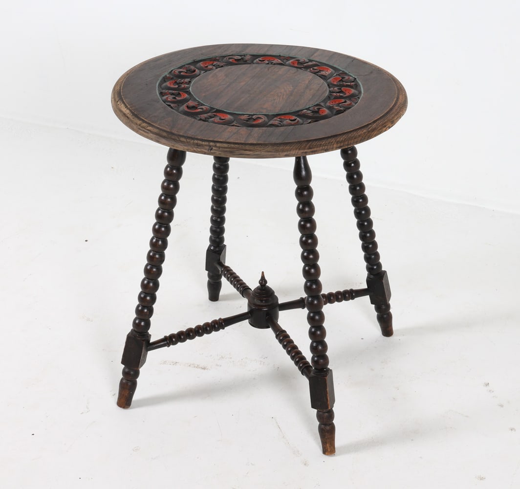 DUTCH ART DECO CARVED OAK SIDE TABLE C. 1930S (1 of 16)