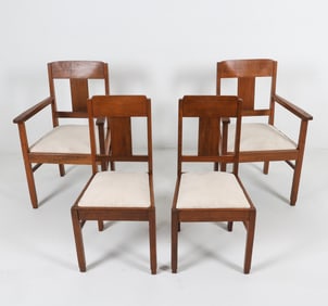 (4) DUTCH ART DECO OAK DINING CHAIRS C. 1930S