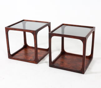 PAIR OF WILHELM RENZ ROSEWOOD & GLASS SIDE TABLE