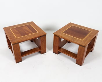 (2) DUTCH WALNUT INLAID SIDE TABLES C. 1970S