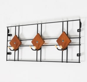 MID-CENTURY DANISH TEAK & METAL COAT RACK C. 1960S