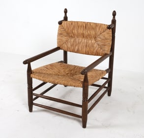 DUTCH OAK & RUSH LOUNGE CHAIR C. 1950S