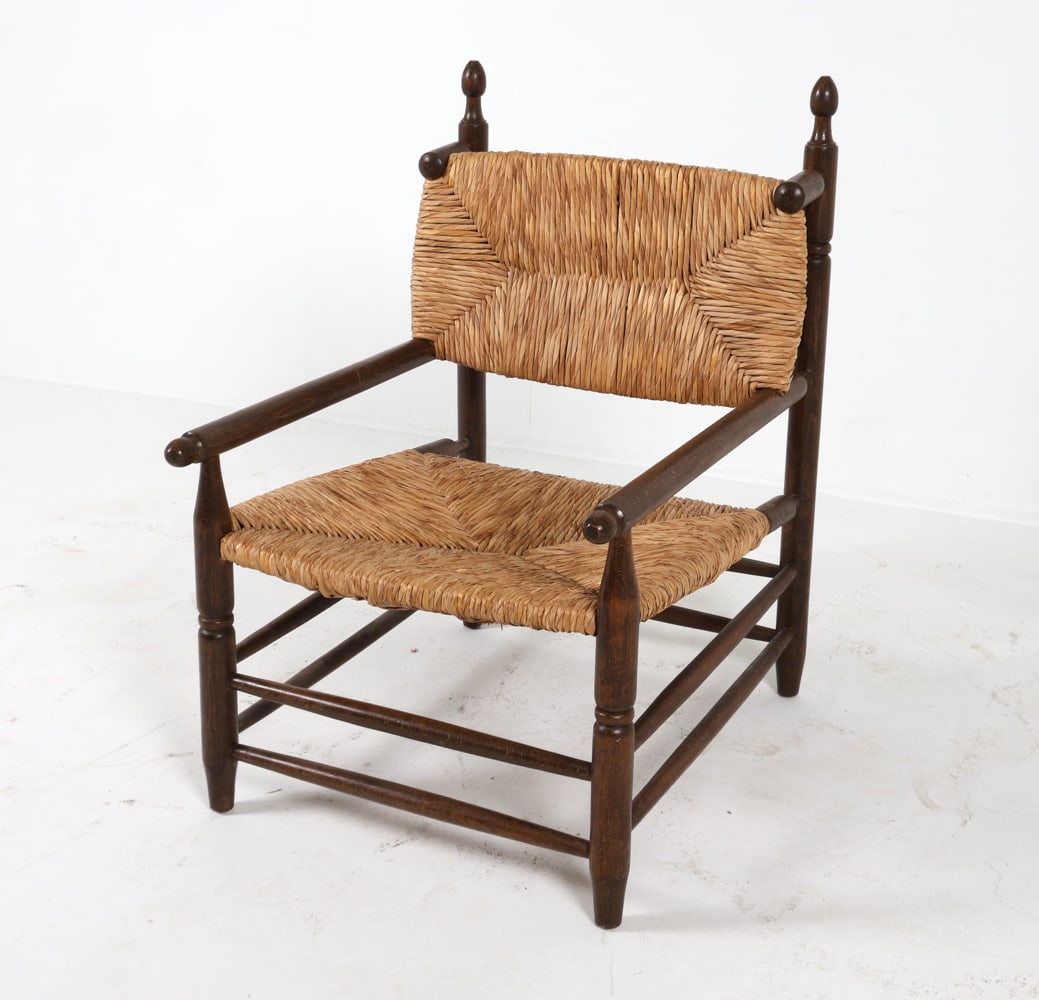 DUTCH OAK & RUSH LOUNGE CHAIR C. 1950S (1 of 15)