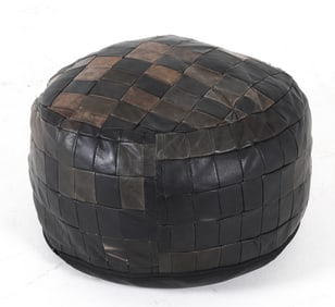 SCANDINAVIAN LEATHER POUF OTTOMAN C. 1970S