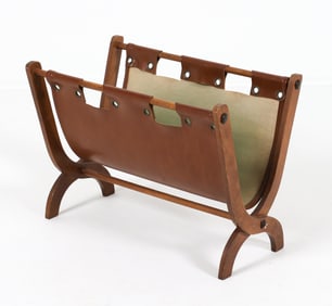 DUTCH LEATHER MAGAZINE RACK C. 1960S