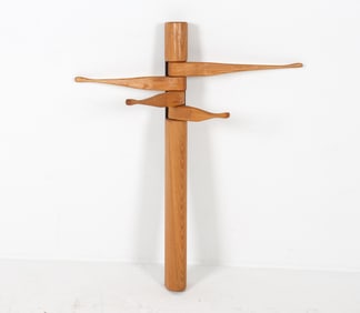 GERMAN OAK WALL MOUNT COAT RACK C. 1970S