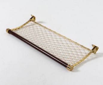 SCANDINAVIAN BRASS & WOOD WALL SHELF C. 1960S