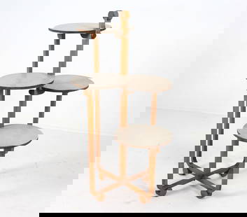 ANDRE GROULT ART DECO OAK PLANT STAND C. 1920S: Dimensions: H 40" x W 23" x D 20.75" Condition: Slight rubbing and scattered nicks and scratches consistent with age and use. PN114