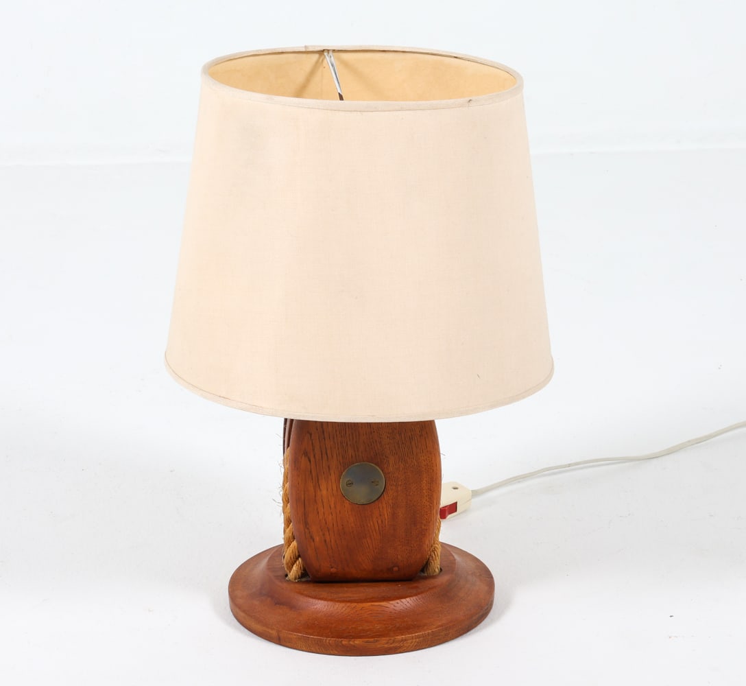 DANISH TEAK NAUTICAL PULLEY TABLE LAMP C. 1960S (1 of 11)