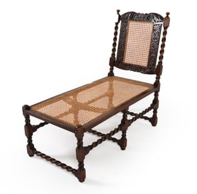 ANTIQUE DUTCH OAK & CANE CHAISE LOUNGE C. 1900