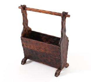 SPANISH BRUTALIST PINE MAGAZINE RACK C. 1960S