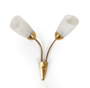 GERMAN BRASS & GLASS WALL SCONCE C. 1950S