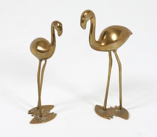 (2) DUTCH BRASS FLAMINGO SCULPTURES C. 1970S