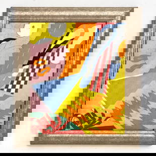 KNOX MARTIN (COLOMBIAN, 1923-2022) ABSTRACT: Signature with inscription verso. Paper mounted onto canvas. Dimensions: (Frame) H 18.75'' x 16.75'' ( Canvas) H 15'' x W 13'' Condition: One small chip on the surface of the painting. The frame needs