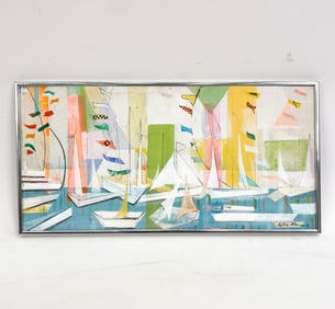 JULIA SHERMAN ABSTRACT HARBOR SCENE O/B