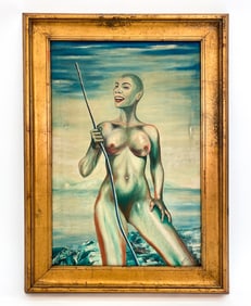 MID-CENTURY SCI-FI NUDE ALIEN O/C PAINTING