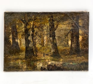 19TH C. IMPRESSIONIST FOREST VIEW O/C
