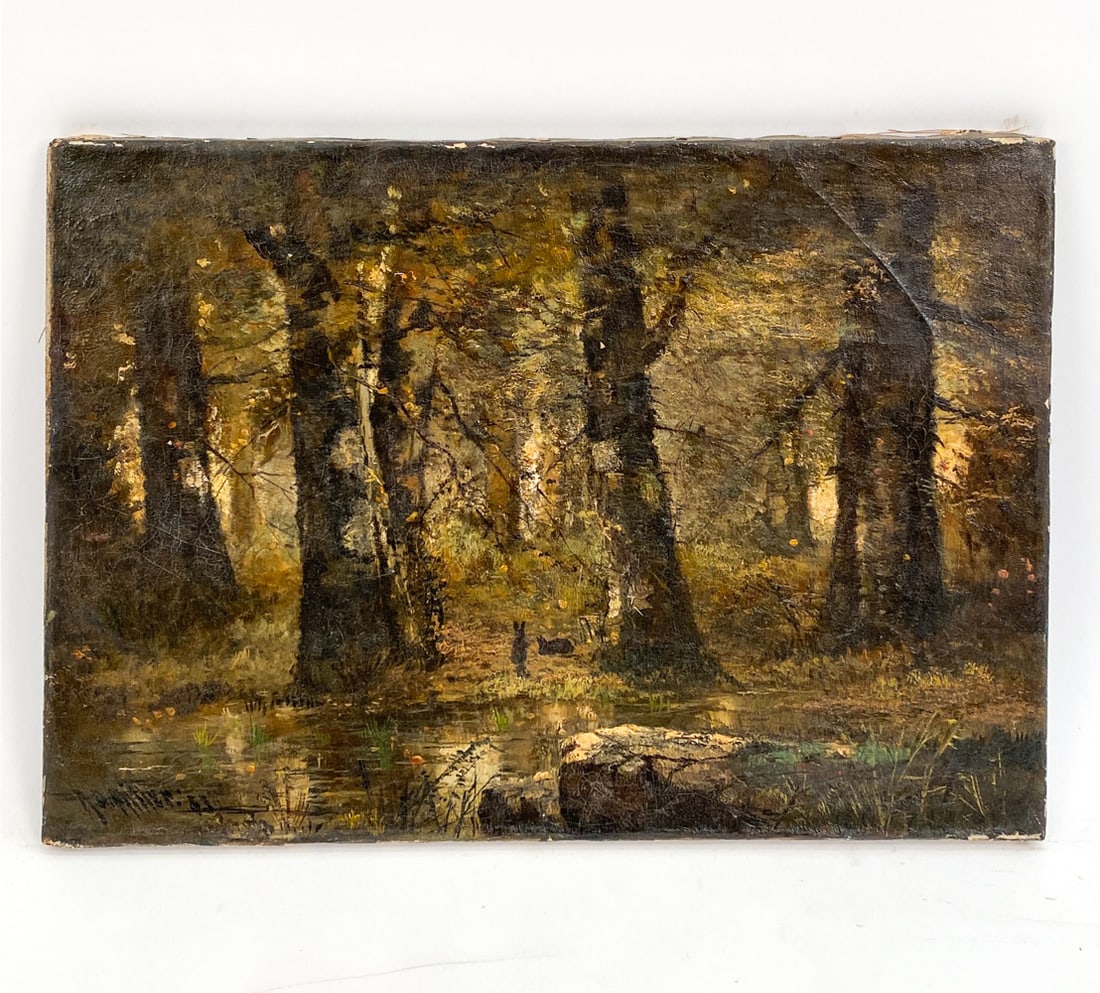 19TH C. IMPRESSIONIST FOREST VIEW O/C (1 of 5)