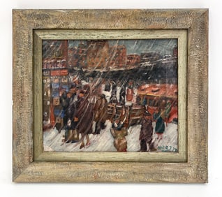 NIBERG ABBEY (1920-1990) NYC STREET SCENE O/C