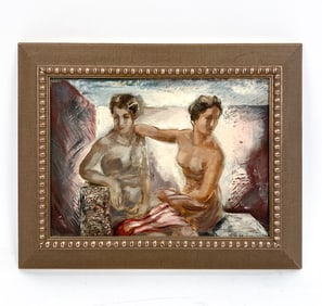 FREDERIC TAUBES (1900-1981) NUDE BATHHOUSE O/C