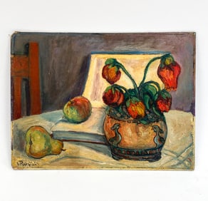 I. RAKOFSKY STILL LIFE OIL ON CANVAS BOARD
