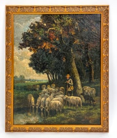 19TH C. LANDSCAPE WITH SHEEP O/C PAINTING