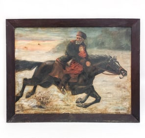 OVERSIZED 19TH C. TURKISH RIDER O/C PAINTING