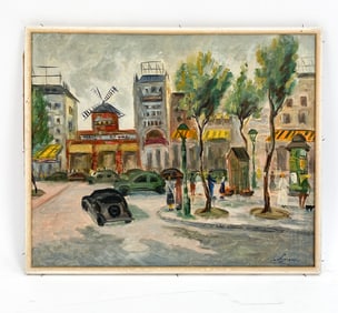 TOWN SCENE OIL ON CANVAS