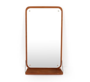 MID-CENTURY DANISH TEAK WALL SHELF MIRROR C. 1960S