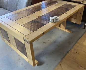 DANISH PINE & TILE DROP LEAF DINING TABLE C. 1960S
