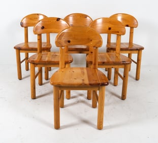 (6) DAUMILLER STYLE PINE DINING CHAIRS C. 1970S