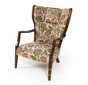 MID-CENTURY DANISH BEECH & WOOL LOUNGE CHAIR