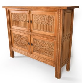 MID-CENTURY DANISH CARVED OAK HIGHBOARD C. 1960S