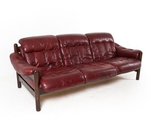 SWEDISH BEECH & LEATHER SOFA C. 1970S