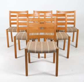 (6) MID-CENTURY DANISH OAK & WOOL DINING CHAIRS