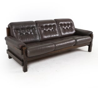 SCANDINAVIAN BEECH & LEATHER SOFA C. 1960S