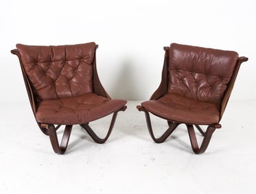 PAIR GEORG THAMS DANISH LEATHER LOUNGE CHAIRS
