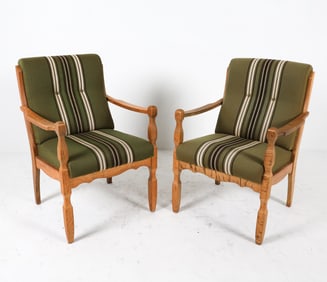 KJAERNULF STYLE DANISH OAK & WOOL LOUNGE CHAIRS