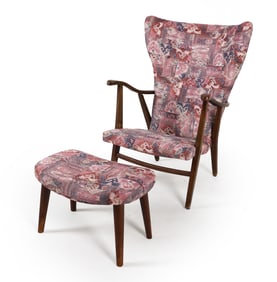 MID-CENTURY DANISH HIGHBACK LOUNGE CHAIR & OTTOMAN