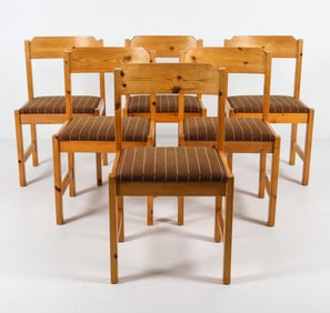 (6) DAUMILLER STYLE PINE DINING CHAIRS C. 1960S