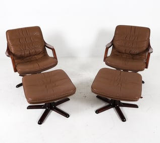 BERG FURNITURE C90 LEATHER LOUNGE CHAIRS OTTOMANS